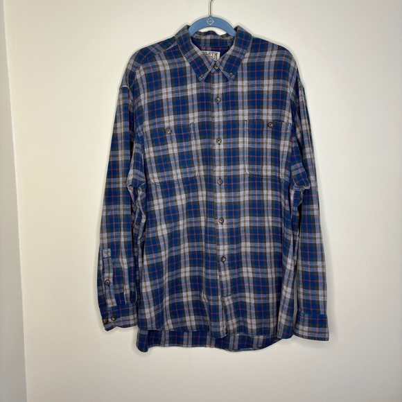 Duluth Flannel Shirt Mens Large XL Blue Gray Plaid Long Sleeve Pockets Heavy - Picture 1 of 6
